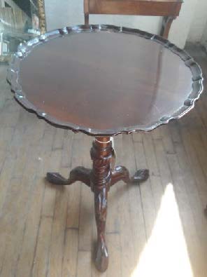 Agostino pie crust table tripod, finely carved and turned reproduction solid mahogany